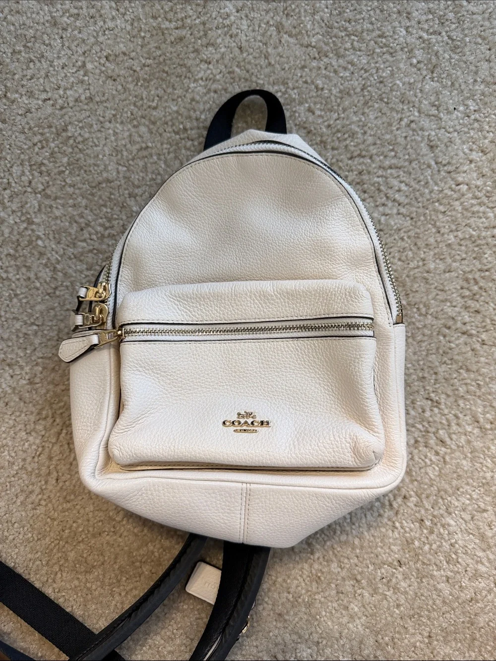 Coach Cream Pebbled Leather Mini Backpack with Gold Hardware
